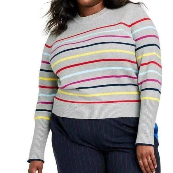 La Ligne Target Womens Gray Multi Stripe Long Sleeve Chunky Sweater Size 3X - Picture 1 of 8